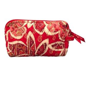 Vera Bradley Red Floral Patterned Lined Zippered Makeup Bag